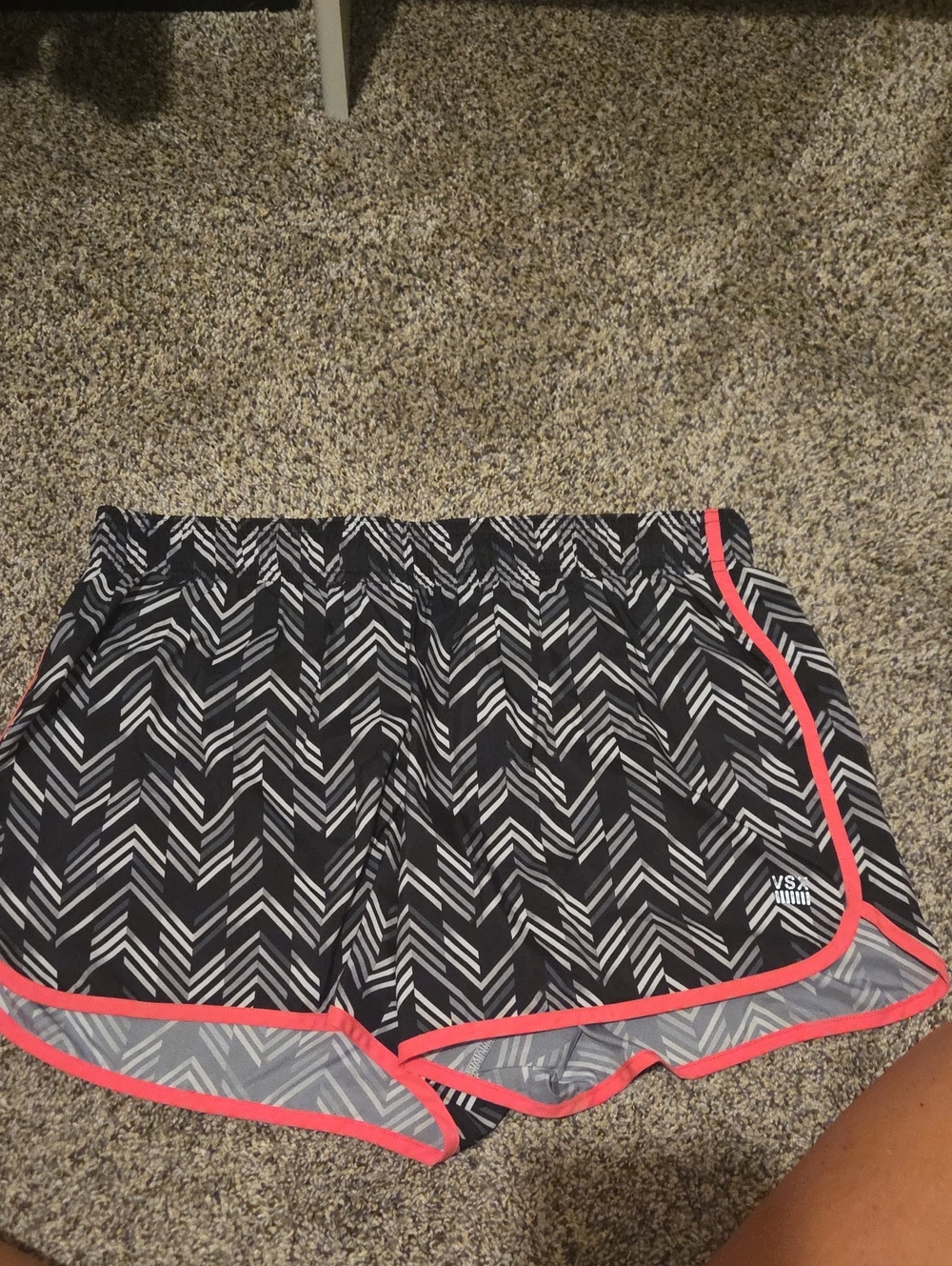 VSX Black Chevron Athletic Shorts with Coral Piping